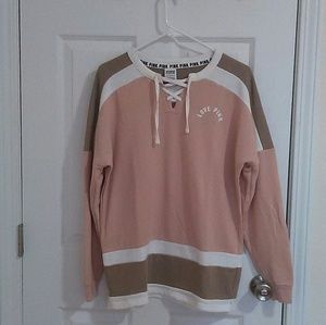 VS PINK Lace Up Varsity Sweater